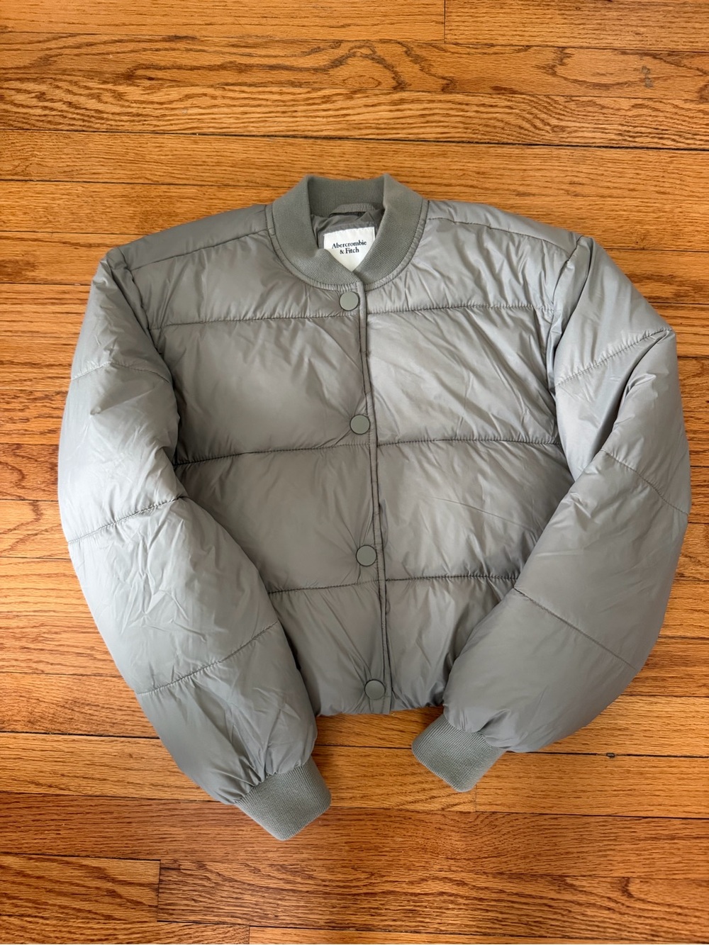 Abercrombie & Fitch Light Sage Green Puffer Bomber Jacket